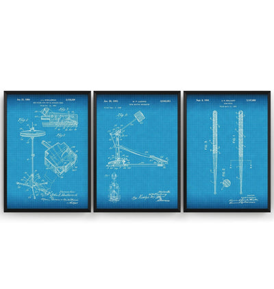 Drummer Set Of 3 Patent Prints - Magic Posters