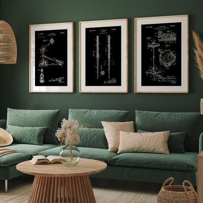 Drummer Set Of 3 Patent Prints - Magic Posters