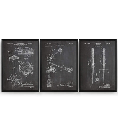 Drummer Set Of 3 Patent Prints - Magic Posters