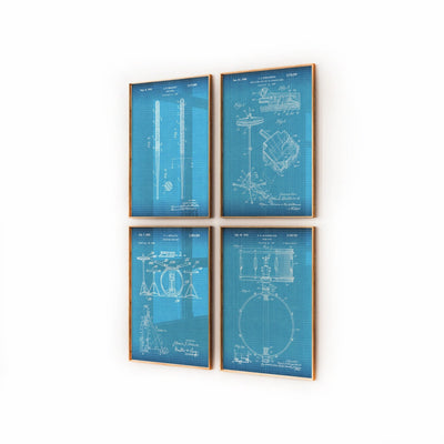 Drummer Set Of 4 Patent Prints - Magic Posters