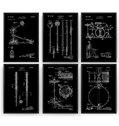 Drummer Set Of 6 Patent Prints - Magic Posters