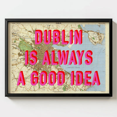 Dublin Retro Pop Art Map Print - black frame mockup - Magic Posters