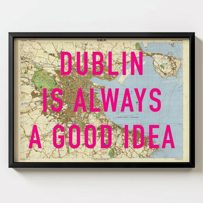 Dublin Retro Pop Art Map Print - black frame mockup - Magic Posters