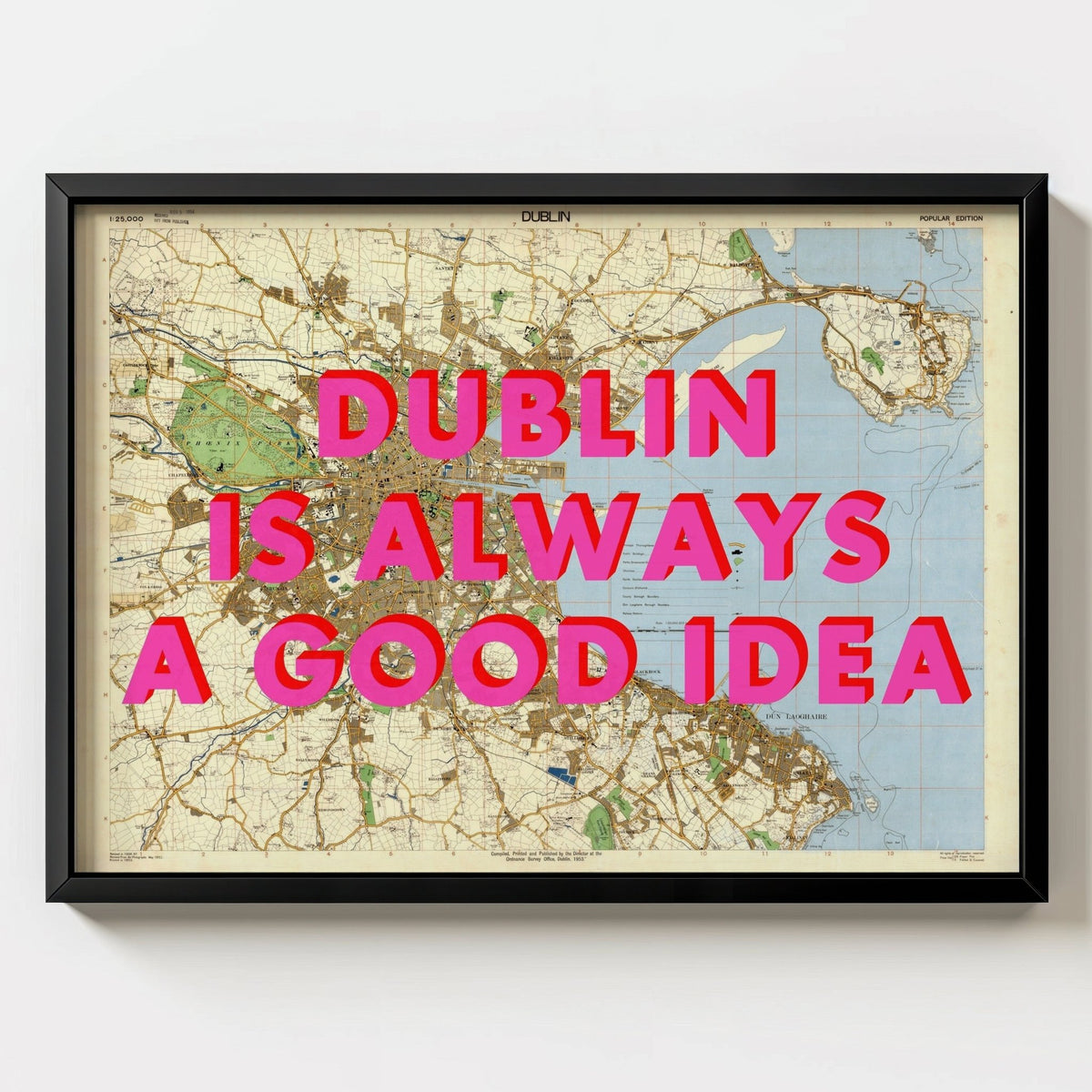 Dublin Retro Pop Art Map Print - black frame mockup - Magic Posters
