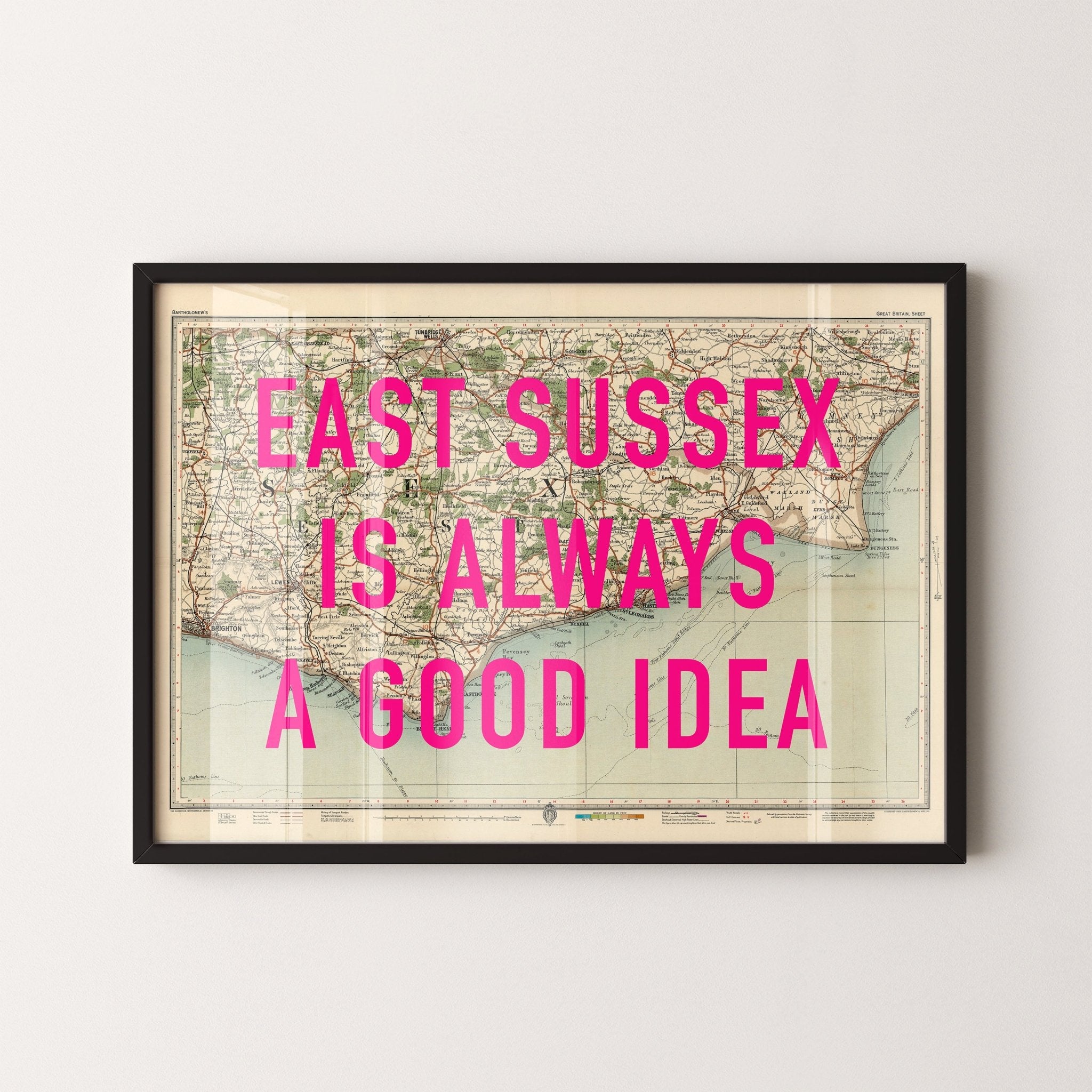 East Sussex Retro Pop Art Map Print - Magic Posters