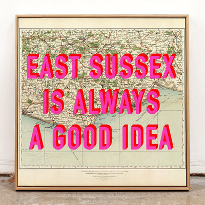 East Sussex Retro Pop Art Map Print - Magic Posters