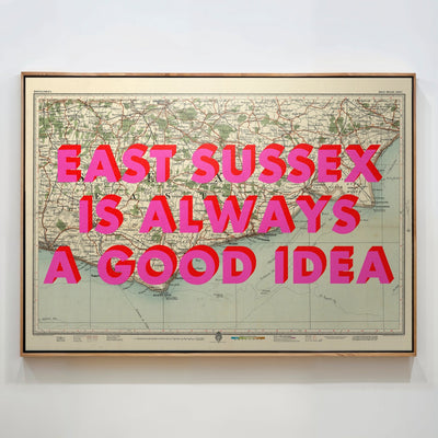East Sussex Retro Pop Art Map Print - Magic Posters