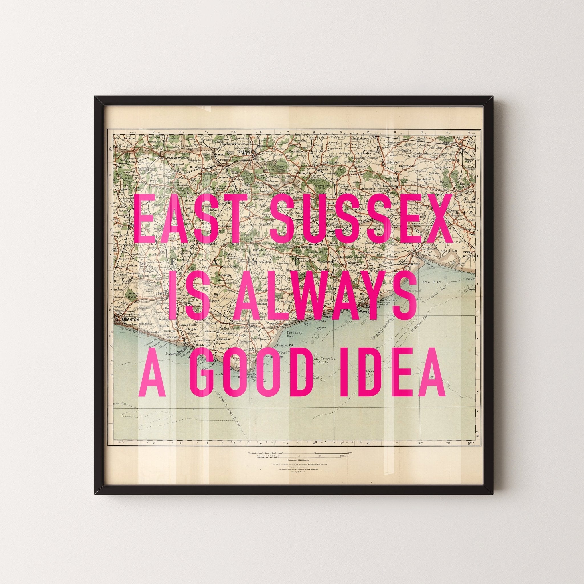 East Sussex Retro Pop Art Map Print - Magic Posters