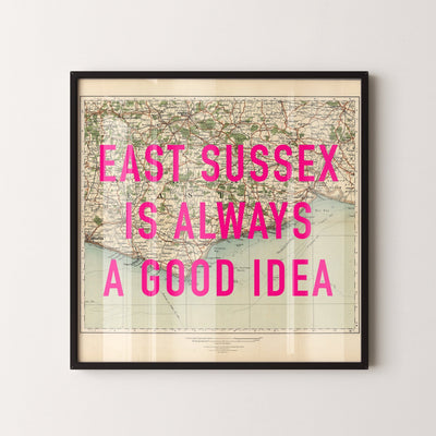 East Sussex Retro Pop Art Map Print - Magic Posters