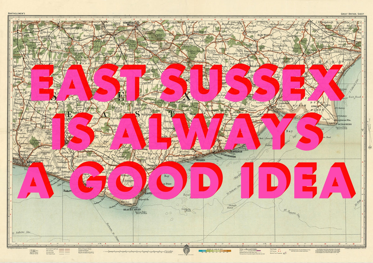 East Sussex Retro Pop Art Map Print