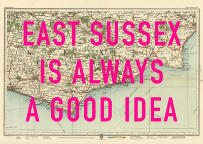 East Sussex Retro Pop Art Map Print