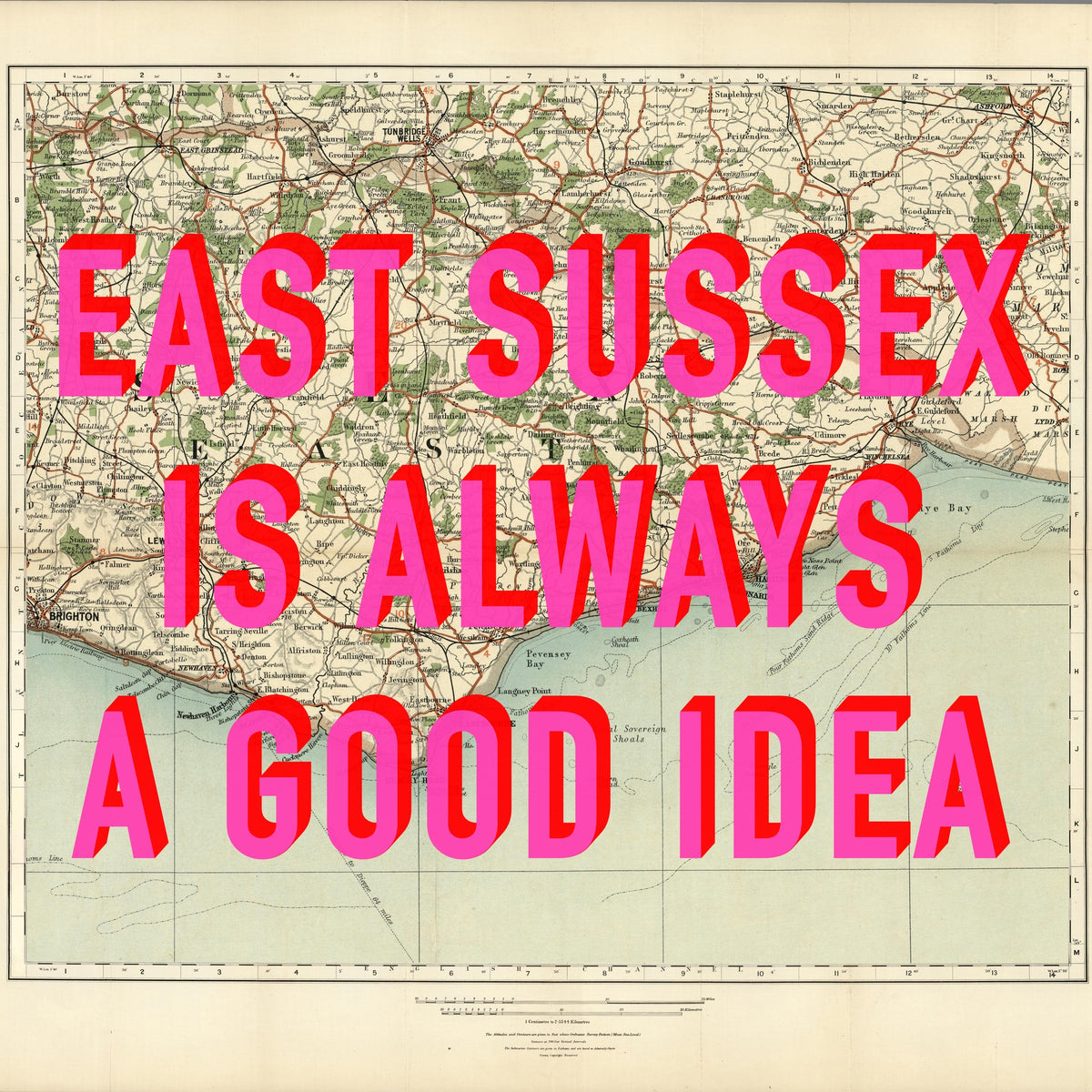 East Sussex Retro Pop Art Map Print