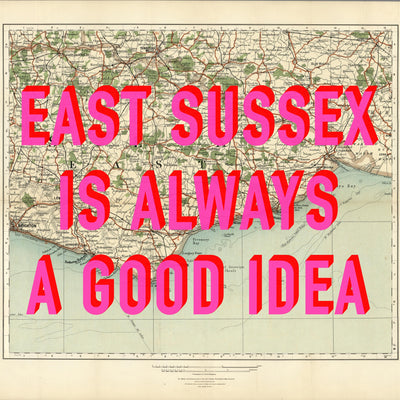 East Sussex Retro Pop Art Map Print
