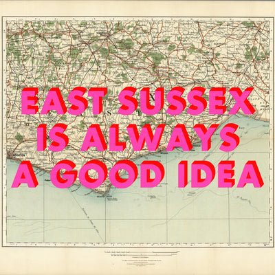 East Sussex Retro Pop Art Map Print