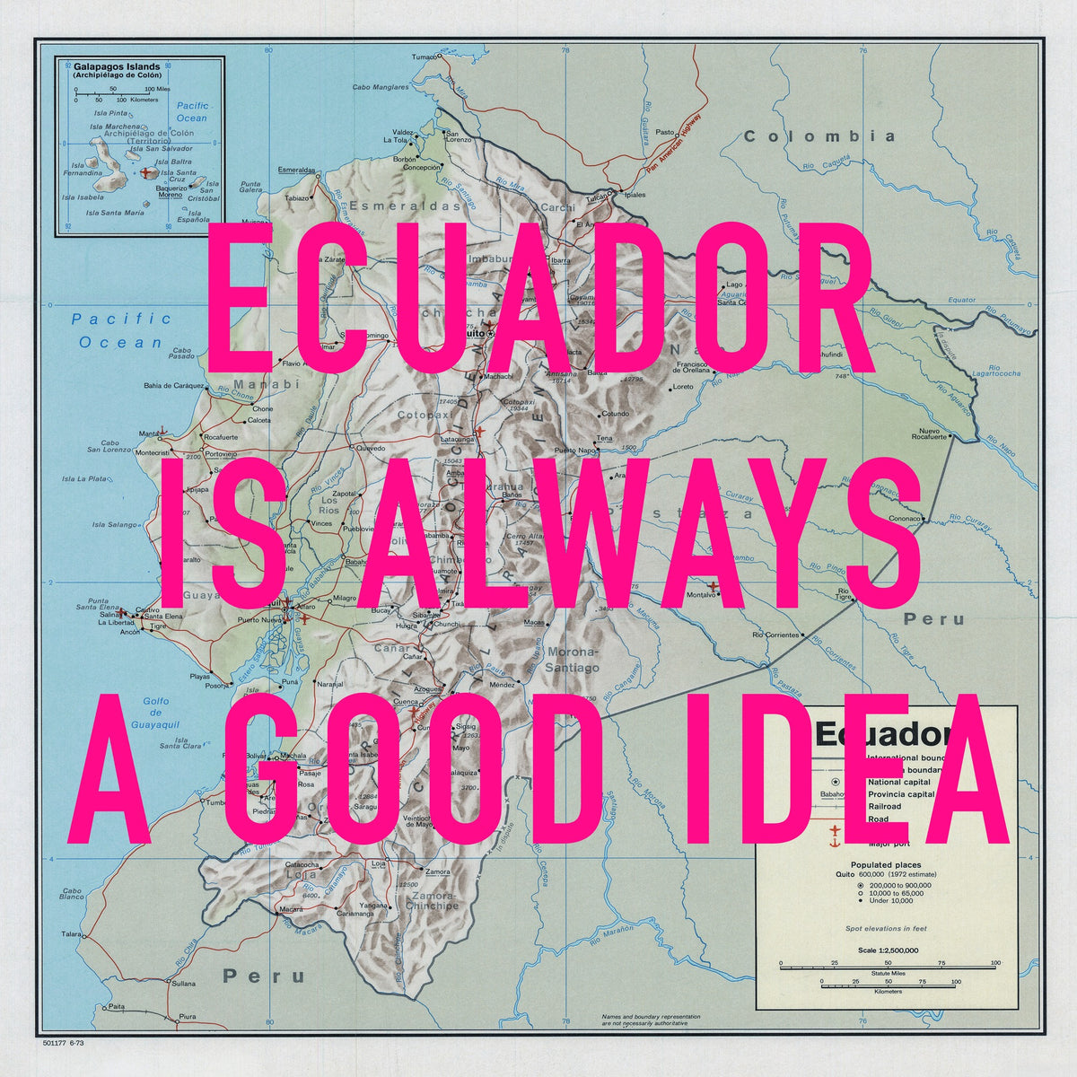 Ecuador Retro Pop Art Map Print (square)