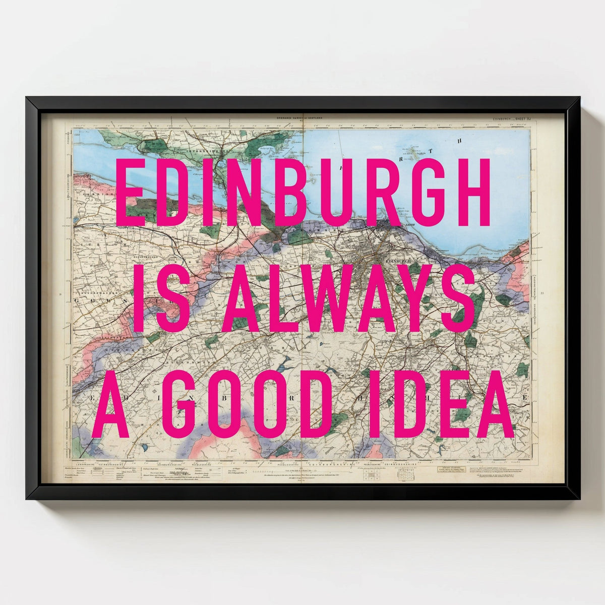 Edinburgh Retro Pop Art Map Print - black frame mockup - Magic Posters