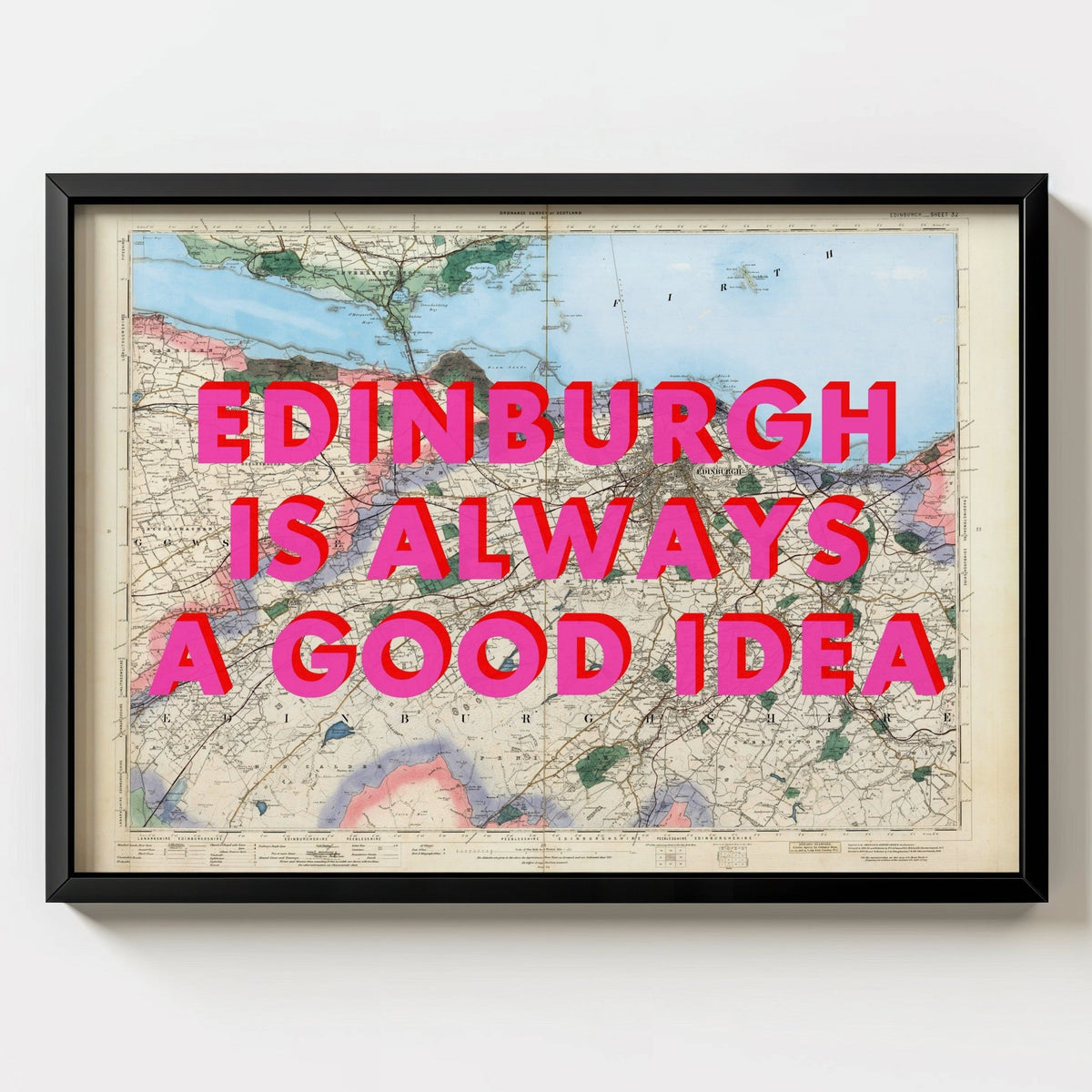 Edinburgh Retro Pop Art Map Print - black frame mockup - Magic Posters