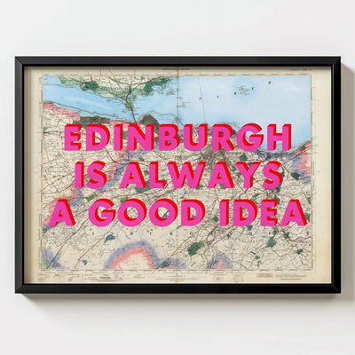 Edinburgh Retro Pop Art Map Print - black frame mockup - Magic Posters