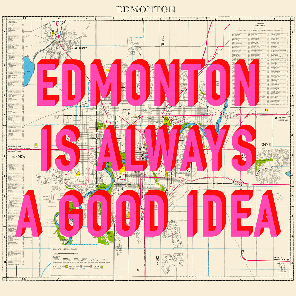 Edmonton Retro Pop Art Map Print (square) - Magic Posters