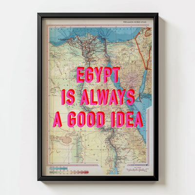 Egypt Retro Pop Art Map Print (portrait) - black frame mockup - Magic Posters Bold