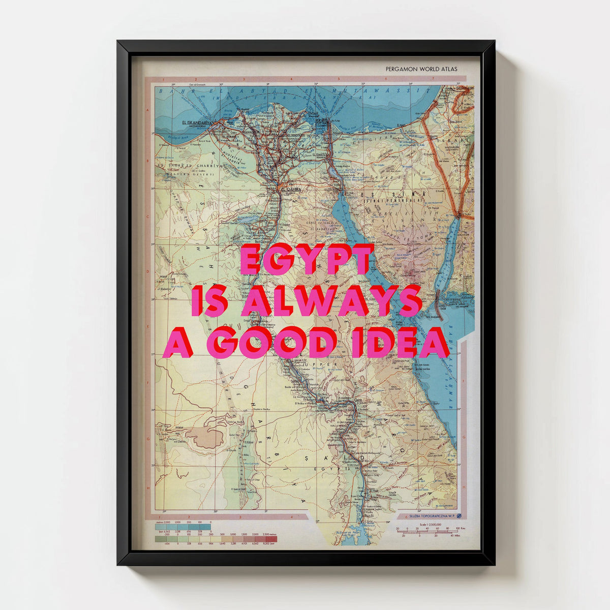 Egypt Retro Pop Art Map Print (portrait) - black frame mockup - Magic Posters