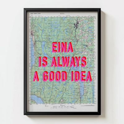Eina Retro Pop Art Map Print (portrait) - black frame mockup - Magic Posters Bold