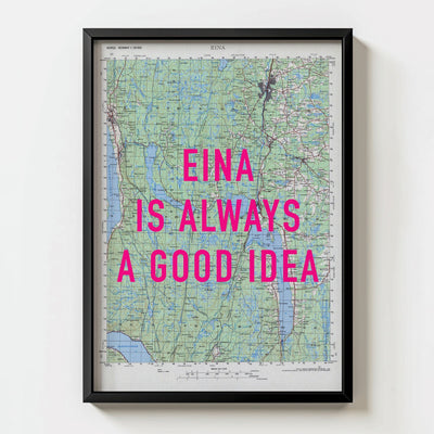 Eina Retro Pop Art Map Print (portrait) - black frame mockup - Magic Posters