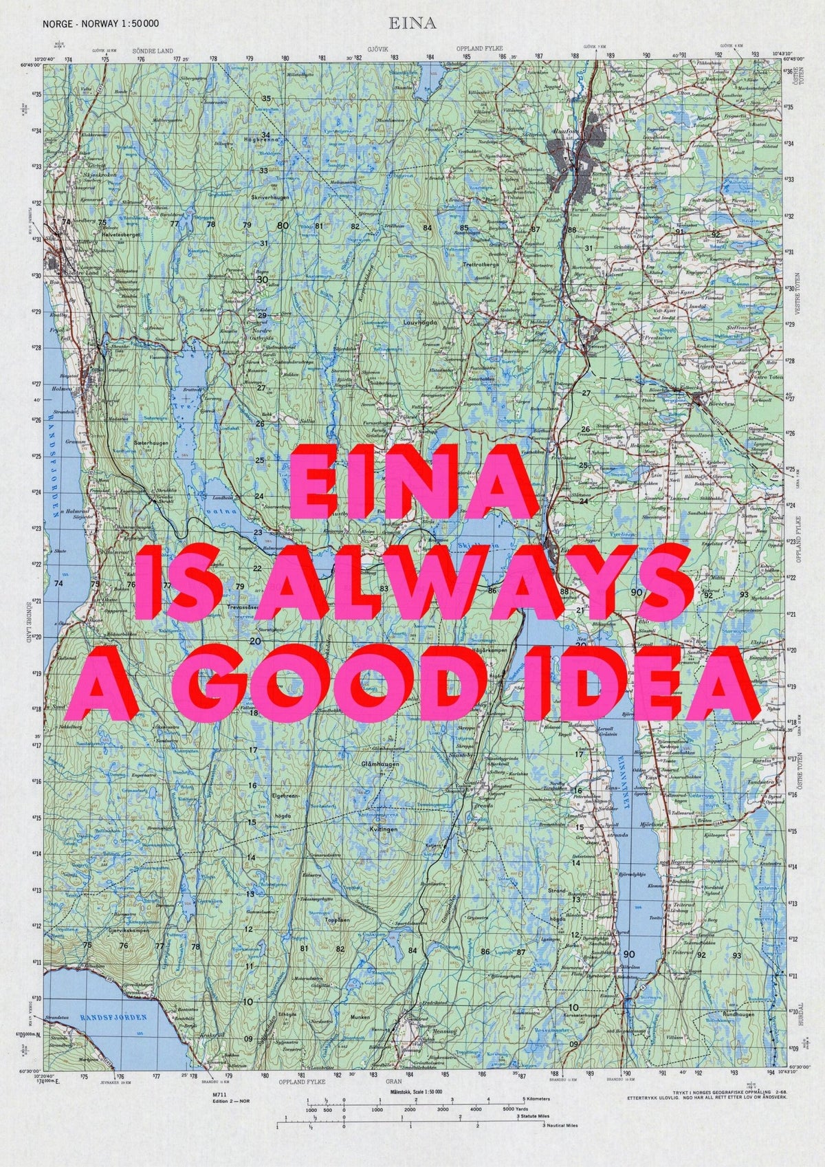 Eina Retro Pop Art Map Print (portrait) - Magic Posters