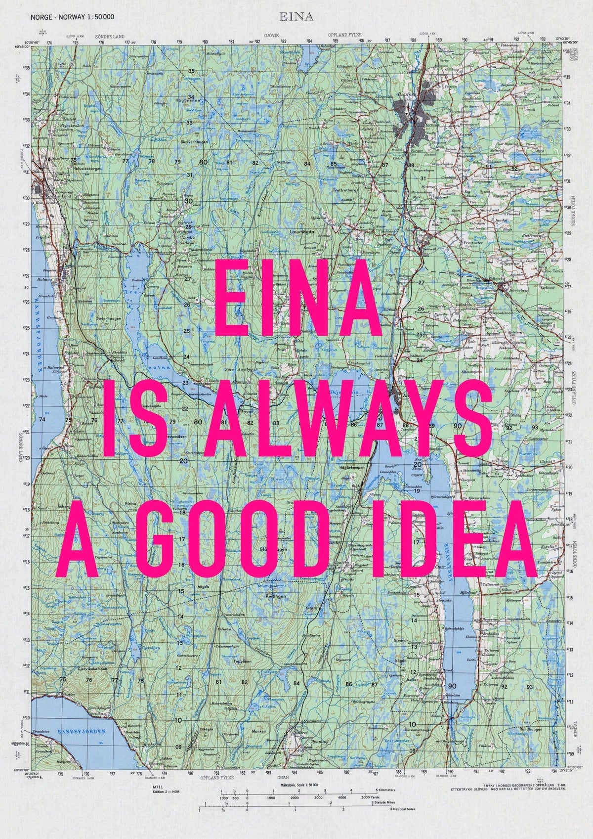 Eina Retro Pop Art Map Print (portrait) - Magic Posters
