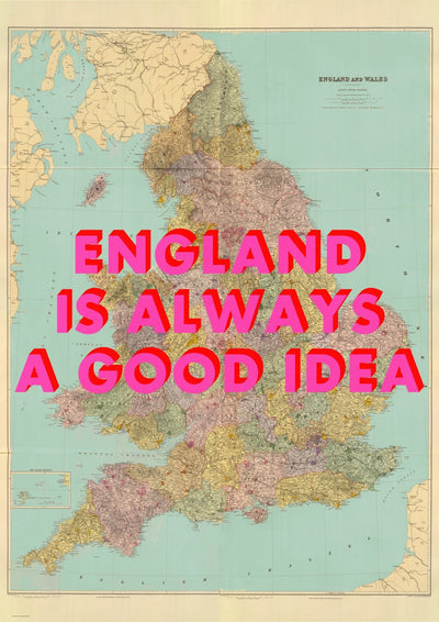 England Retro Pop Art Map Print (portrait)