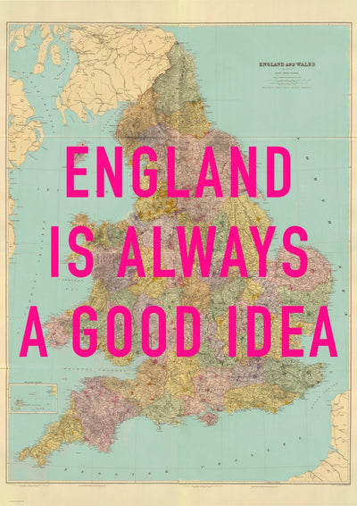 England Retro Pop Art Map Print (portrait)