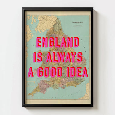 England Retro Pop Art Map Print (portrait) - Magic Posters