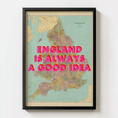 England Retro Pop Art Map Print (portrait) - Magic Posters