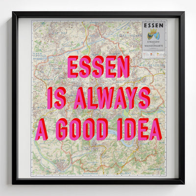 Essen Retro Pop Art Map Print (square) - black frame mockup - Magic Posters Bold