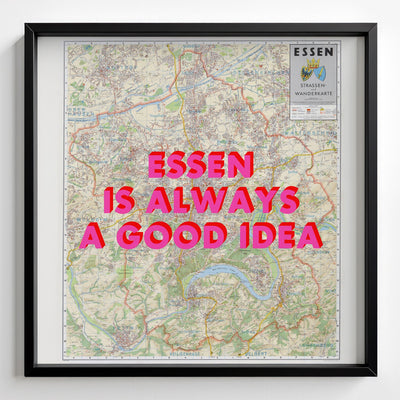 Essen Retro Pop Art Map Print (square) - black frame mockup - Magic Posters