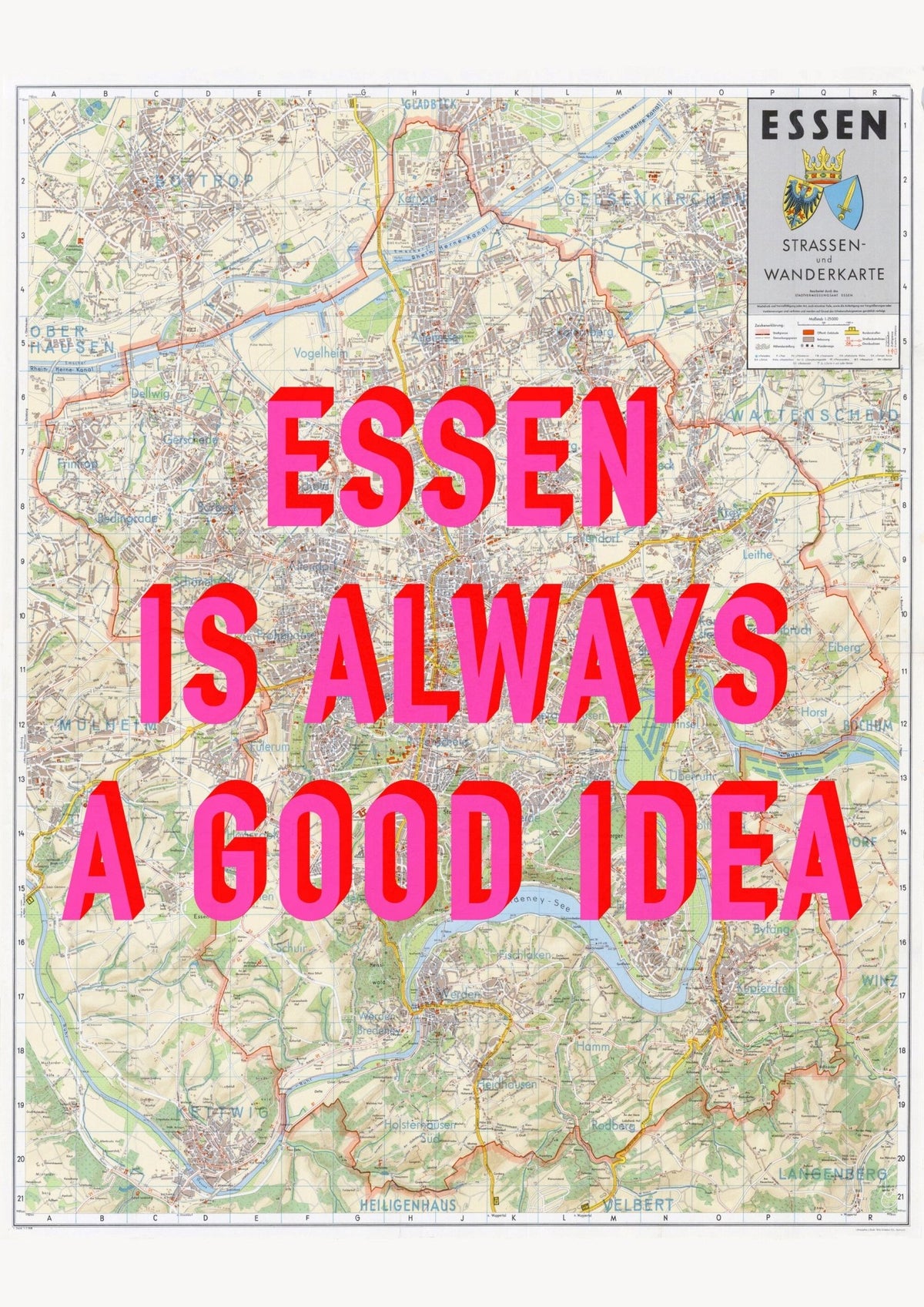 Essen Retro Pop Art Map Print (portrait) - Magic Posters