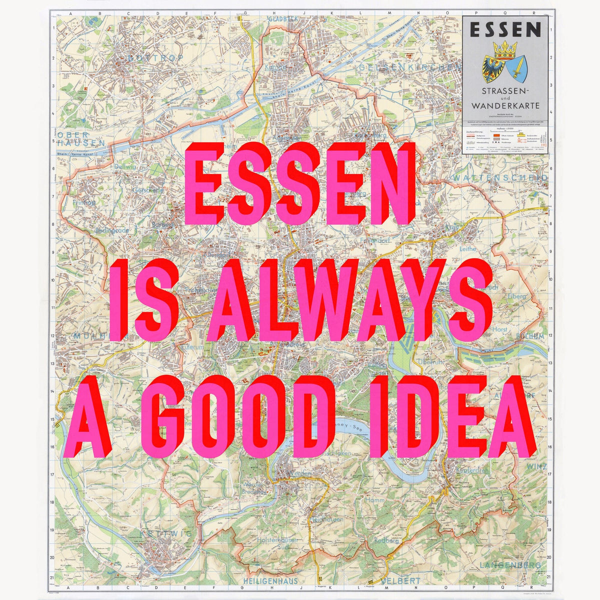 Essen Retro Pop Art Map Print (square) - Magic Posters