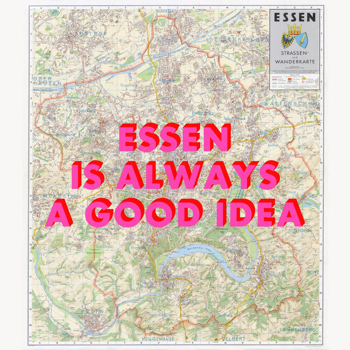 Essen Retro Pop Art Map Print (square) - Magic Posters