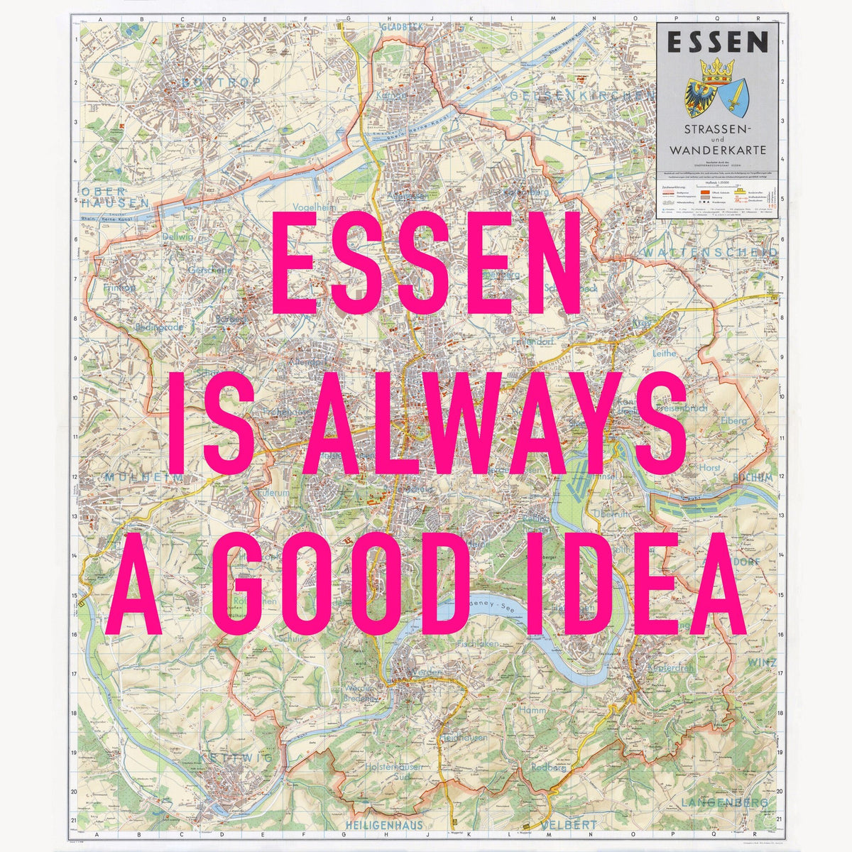Essen Retro Pop Art Map Print (square) - Magic Posters