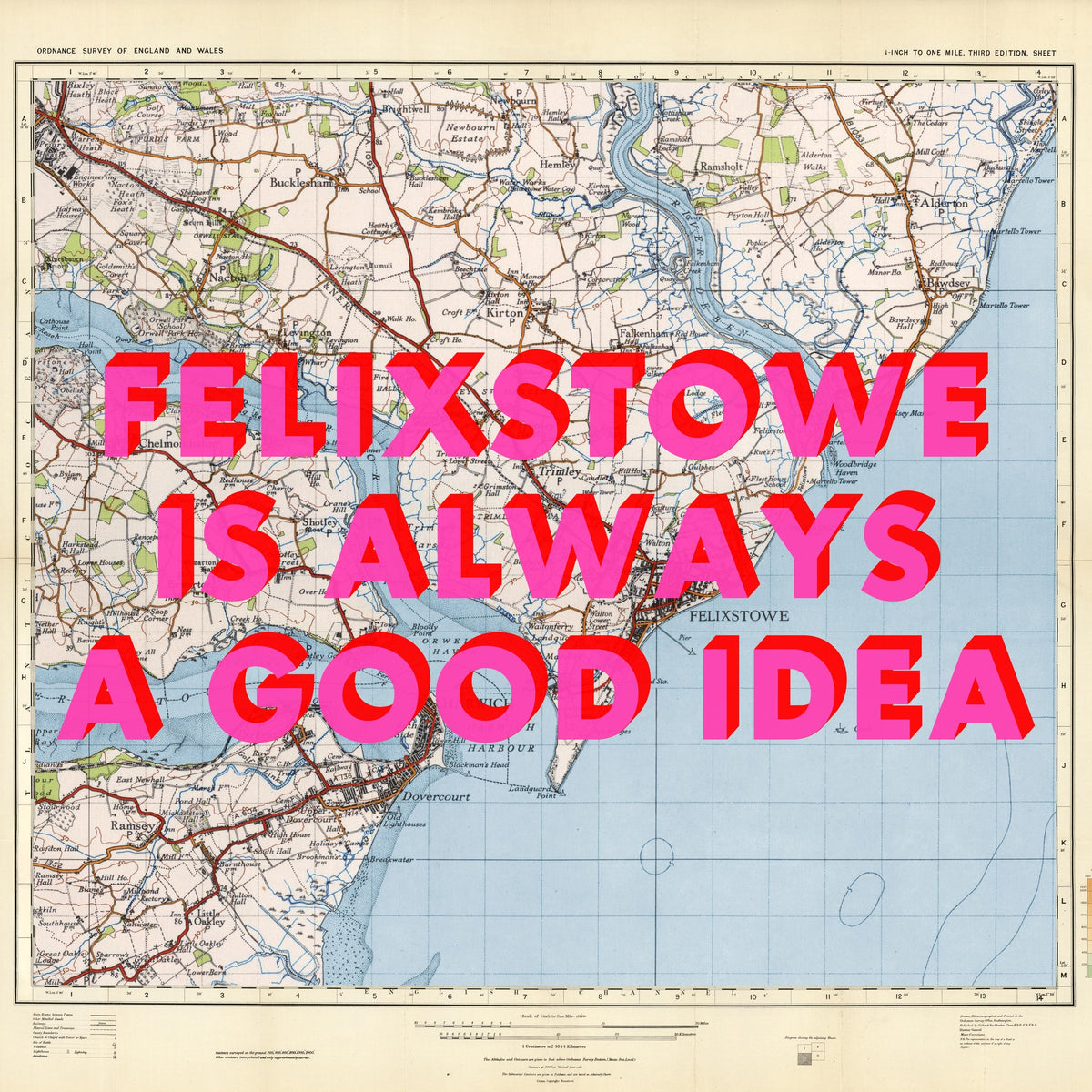 Felixstowe Retro Pop Art Map Print (square)