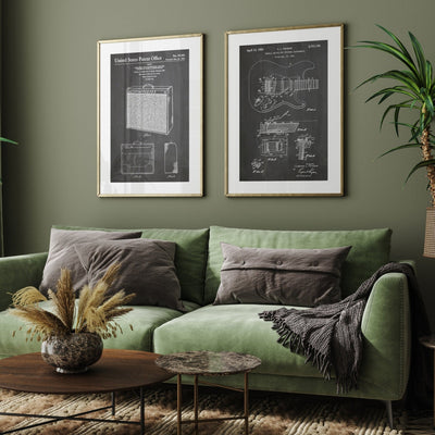 Fender Stratocaster Guitar 1954 + Amplifier 1962 Sets Of 2 Patent Prints - Magic Posters