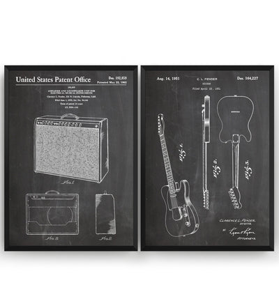 Fender Telecaster Guitar 1951 + Amplifier 1962 Sets Of 2 Patent Prints - Magic Posters