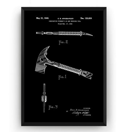 Firefighter Ax and Wrecking Tool Patent Print - Magic Posters