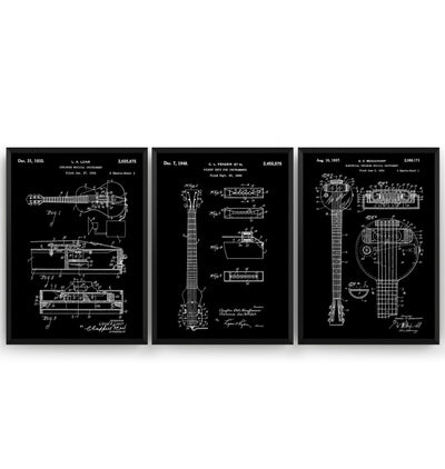 First Electric Guitars Set Of 3 Patent Prints - Magic Posters