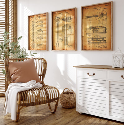 First Electric Guitars Set Of 3 Patent Prints - Magic Posters