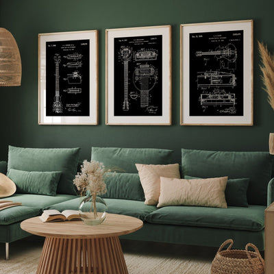 First Electric Guitars Set Of 3 Patent Prints - Magic Posters