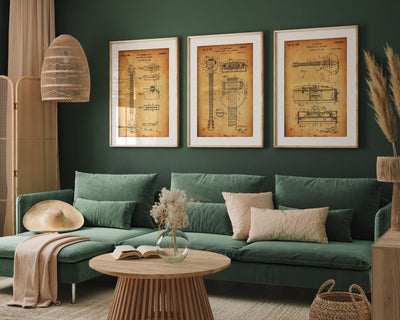 First Electric Guitars Set Of 3 Patent Prints - Magic Posters
