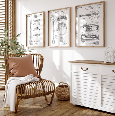 First Electric Guitars Set Of 3 Patent Prints - Magic Posters