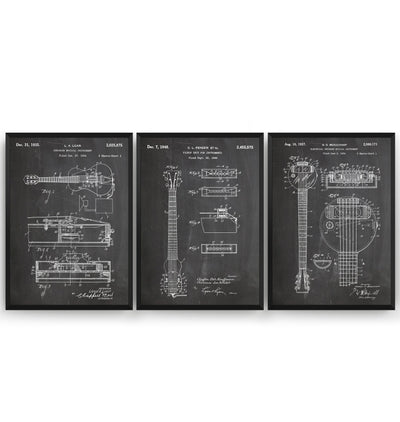 First Electric Guitars Set Of 3 Patent Prints - Magic Posters
