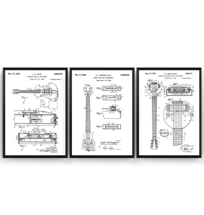 First Electric Guitars Set Of 3 Patent Prints - Magic Posters